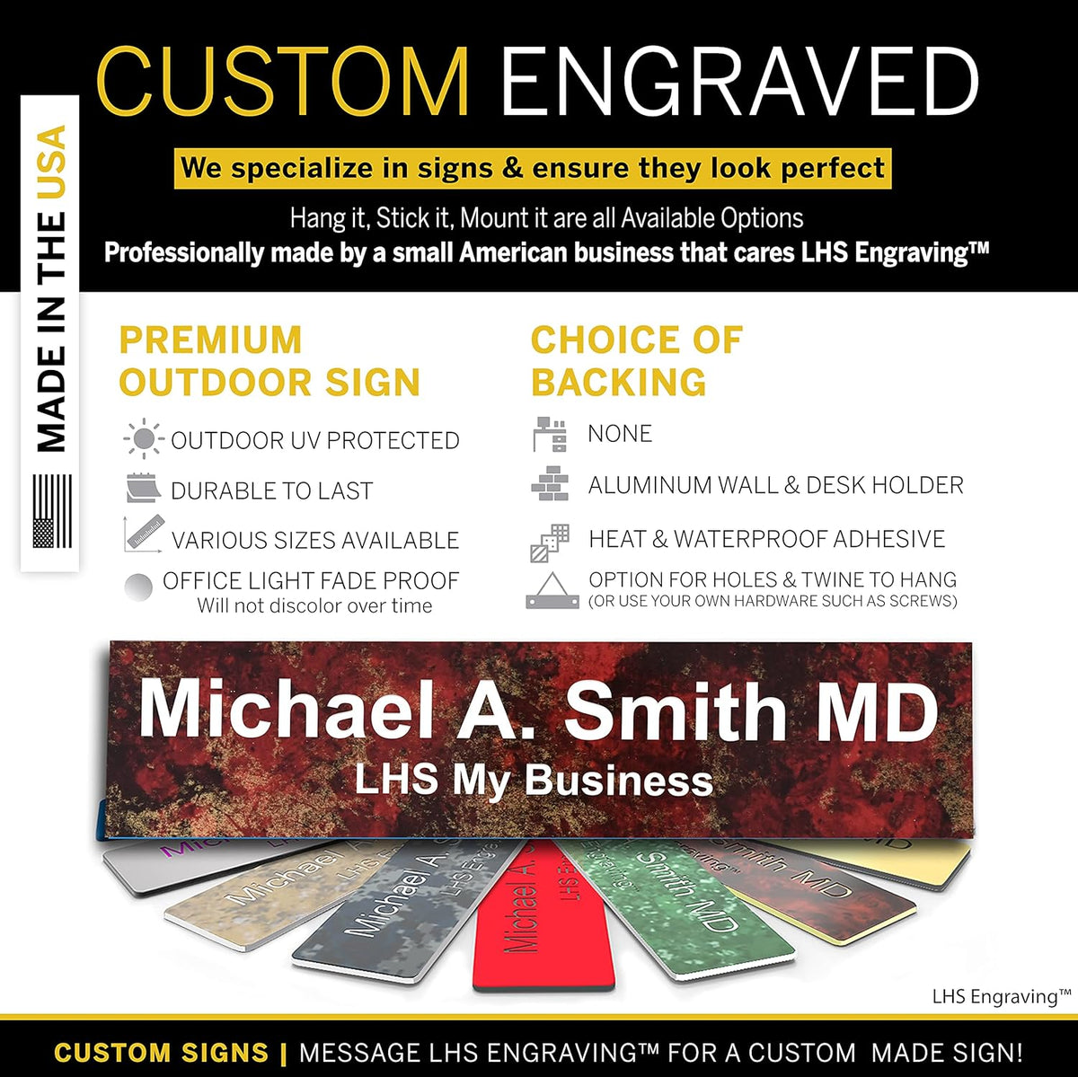 Engraved Door Signs for Office Personalized Rustico Granite Plastic Door Plaque White Letters - Made in USA 2x12 S2