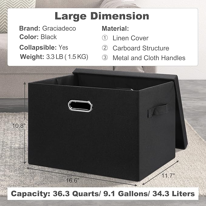 Large 17" 36 Quart Collapsible Stackable Storage Bins
