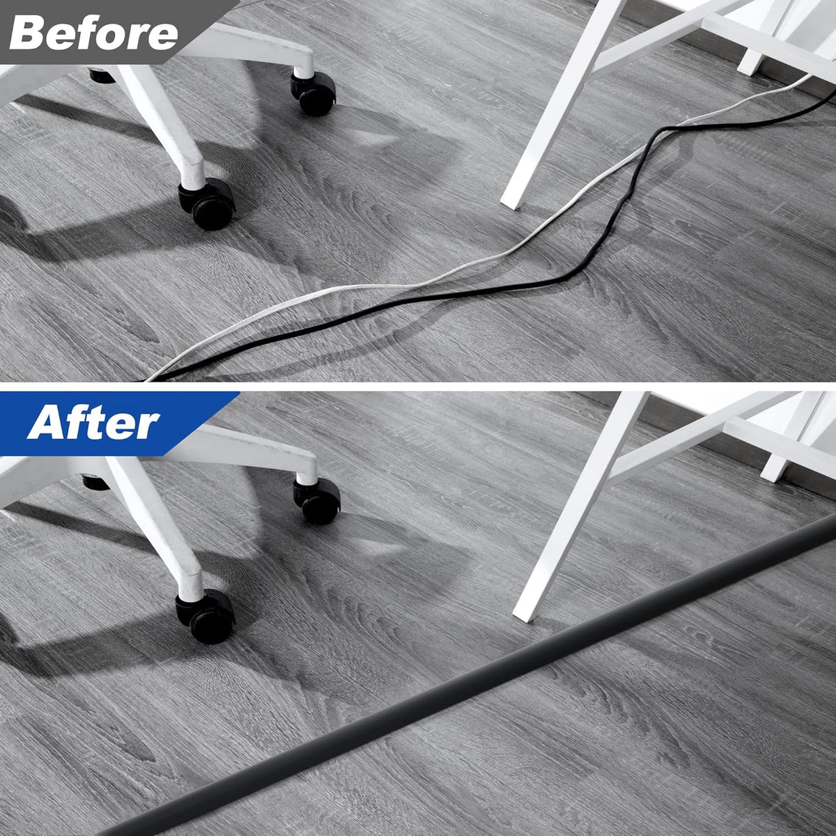 6ft Heavy Duty Cord Hider for Floor, Black Cable Management Cover, Hide Electrical Wires, Protector With 0.78" W x 0.32" H Cable Cavity