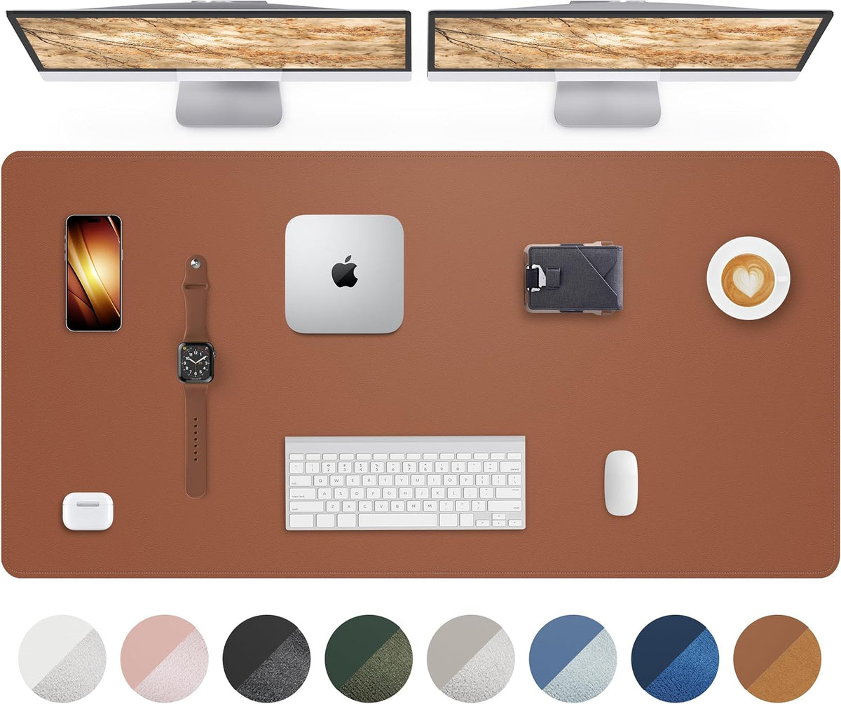 Large Leather Desk Mat - 48"x24" Office Desk Protector, Non-Slip PU Leather Mouse Pad, Waterproof Writing Pad for Office and Home (Brown)