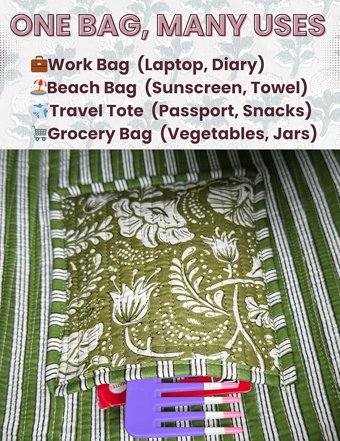 Cotton Quilted Tote Bag for Women – Large Beach & Travel Tote