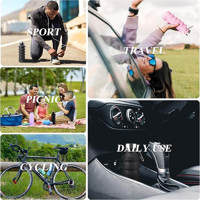 Nefeeko Collapsible Water Bottle, Reuseable BPA Free Silicone Foldable Water