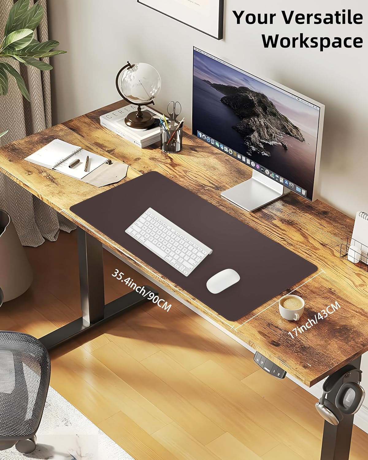 Leather Desk Pad Protector,Office Desk Mat,Large Mouse Pad, Non-Slip PU Leather Desk Blotter,Desk Pad,Waterproof Desk Writing Pad for Office and Home (Chocolate,35.4" x 17")