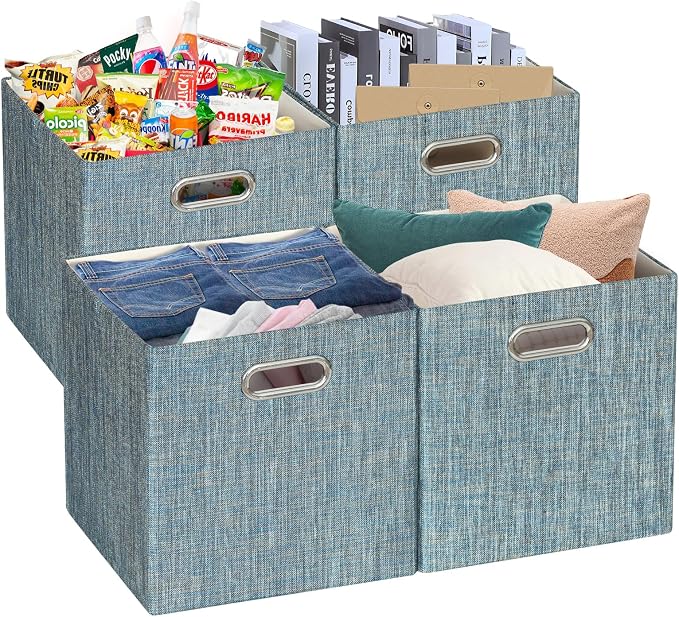 Posprica Storage Basket Bins, 11×11×11 Foldable Storage Cube Boxes Fabric Drawer