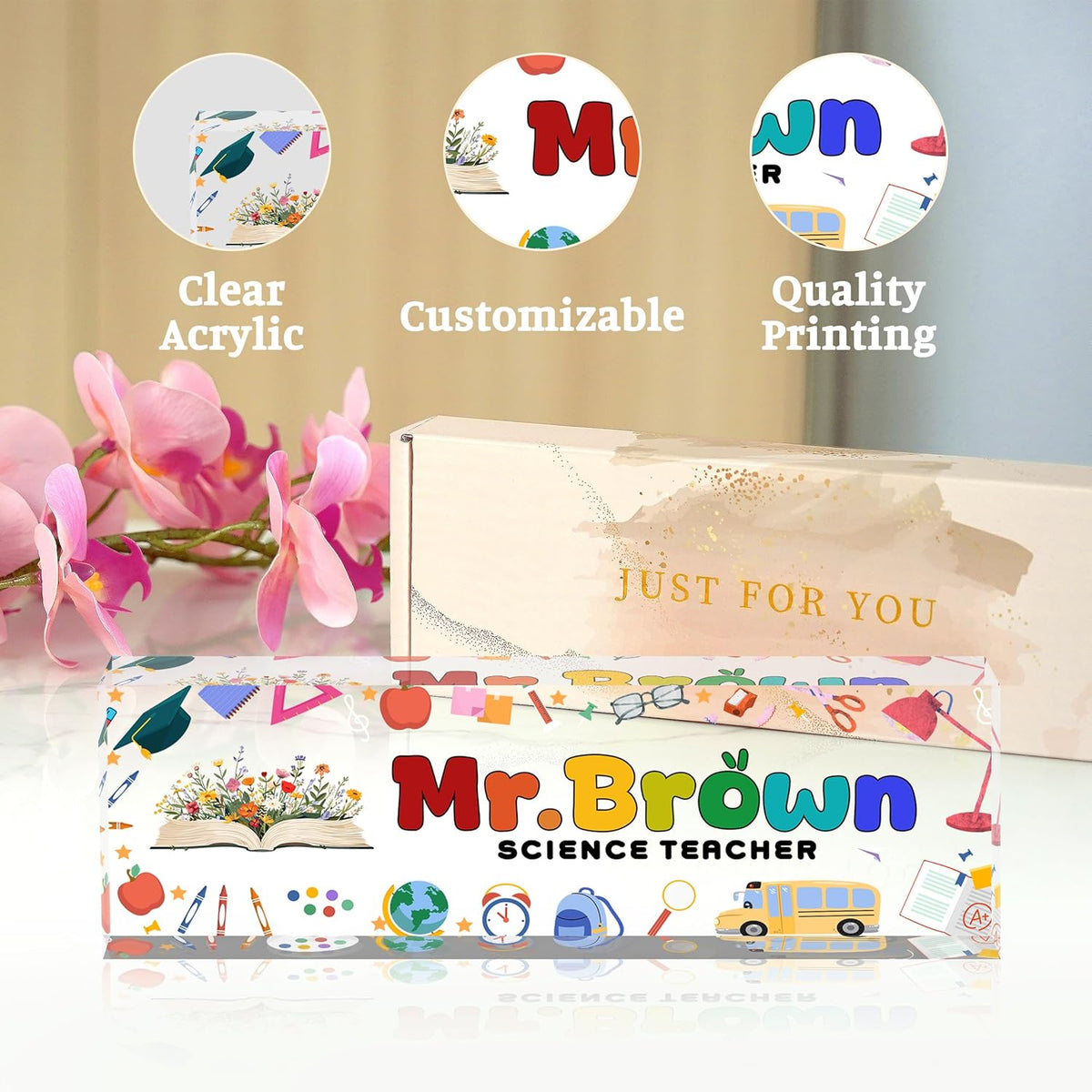 Custom Name Plate for Desk, Teacher Desk Name Plate Personalized, Office Desk Decor for Women and Men, Employee Appreciation Gifts Office Gifts for Teacher