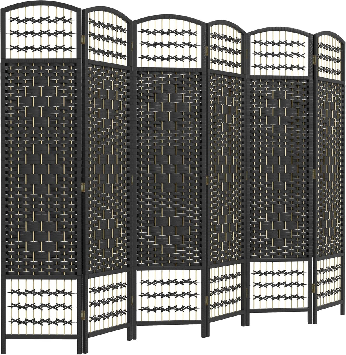 HOMCOM 6 Panel Room Divider, Folding Privacy Screen, 5.6' Room Separator, Wave Fiber Freestanding Partition Wall Divider, Black