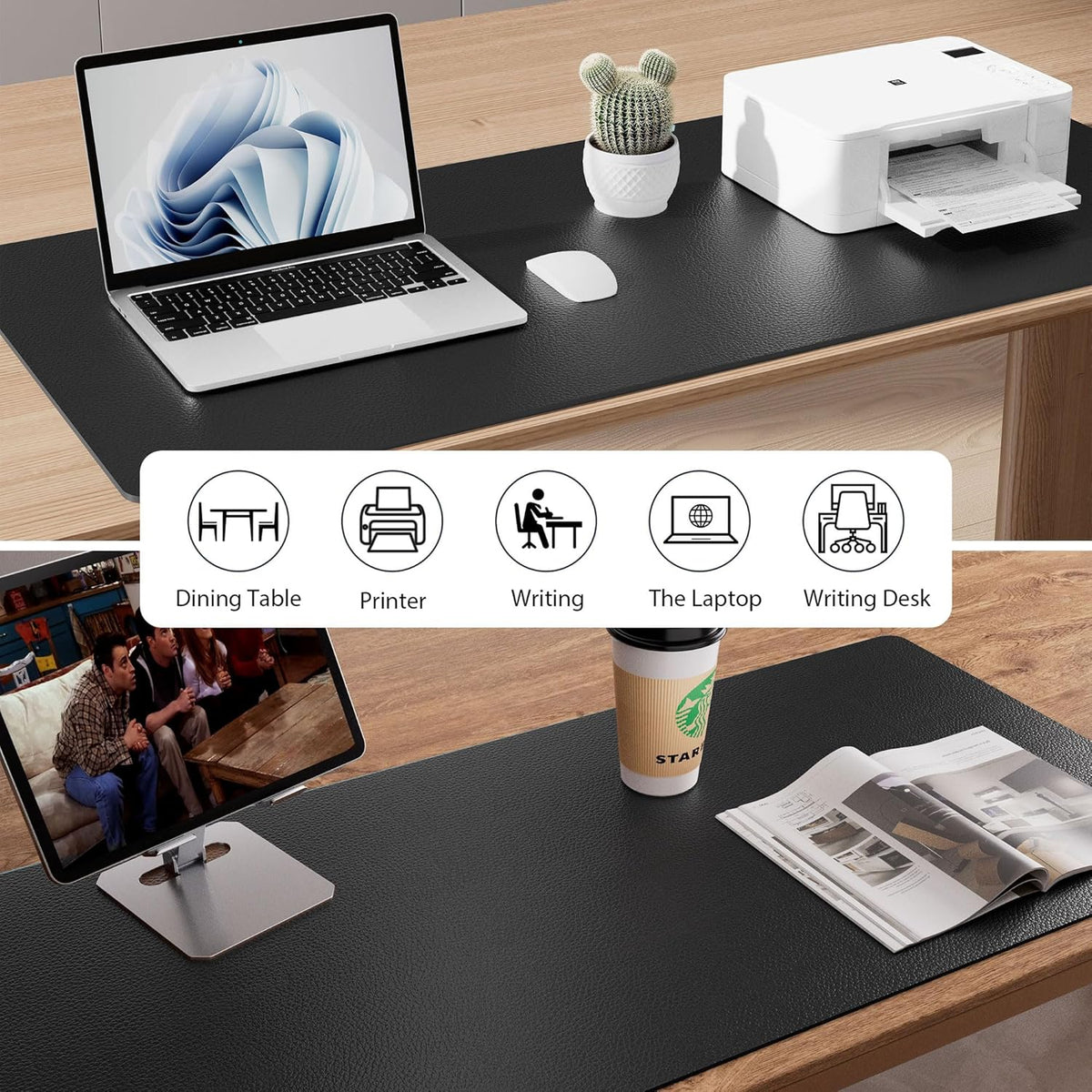 Aothia Leather Office Desk Pad Protector, Non-Slip PU Leather Desk Blotter, Waterproof Laptop Writing Mouse Pad for Office and Home, Black, 31.5" x 15.7"