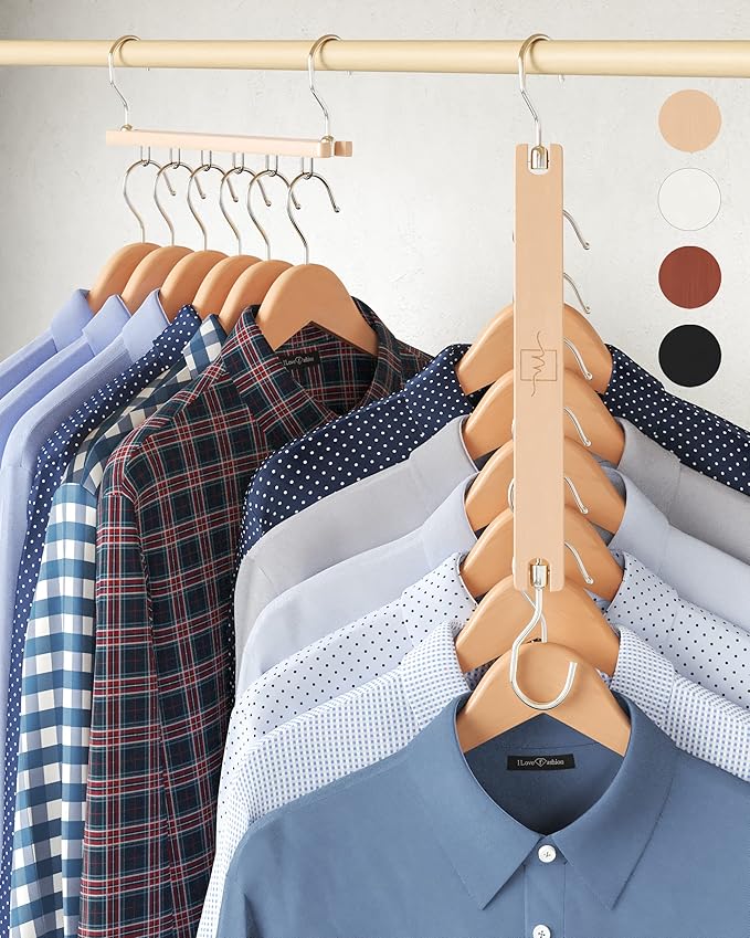 MORALVE Space Saving Hangers for Closet – 4 Pack European Beechwood 6-Tier