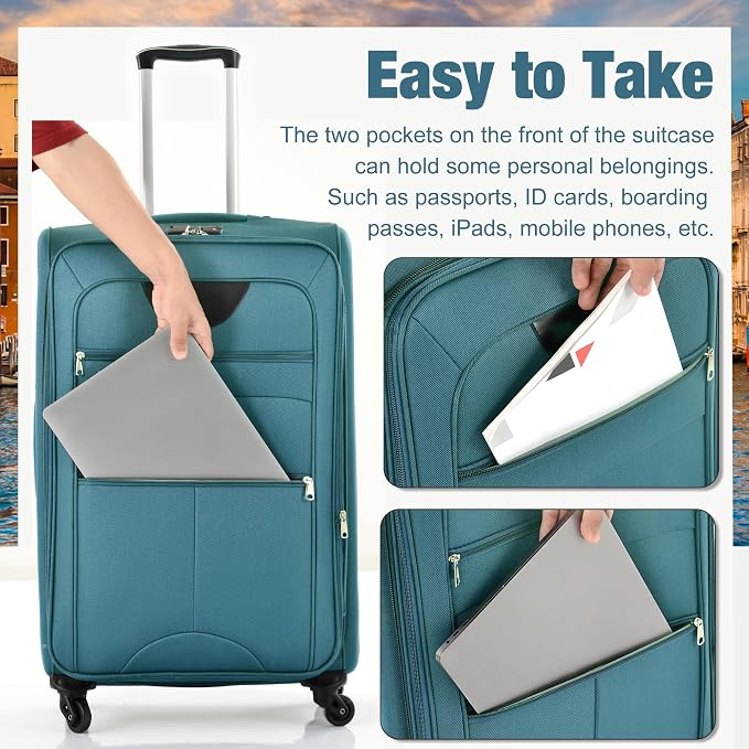 Merax Softside Luggage Set Softshell Lightweight 3 Piece Spinner Suitcase