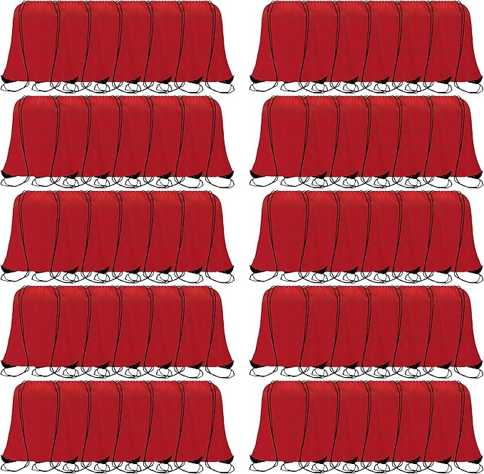 60 Pieces Red Drawstring Backpack Bags Sports Sackpack Bulk Cinch Gym Bag