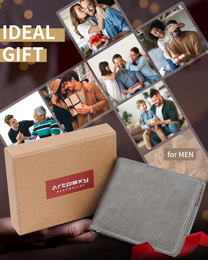 Mens Wallet Bifold Genuine Leather RFID Blocking Wallet