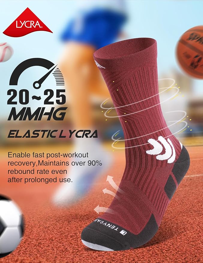 Men's Compression Running Socks: Coolmax Athletic Crew Socks Moisture Wicking
