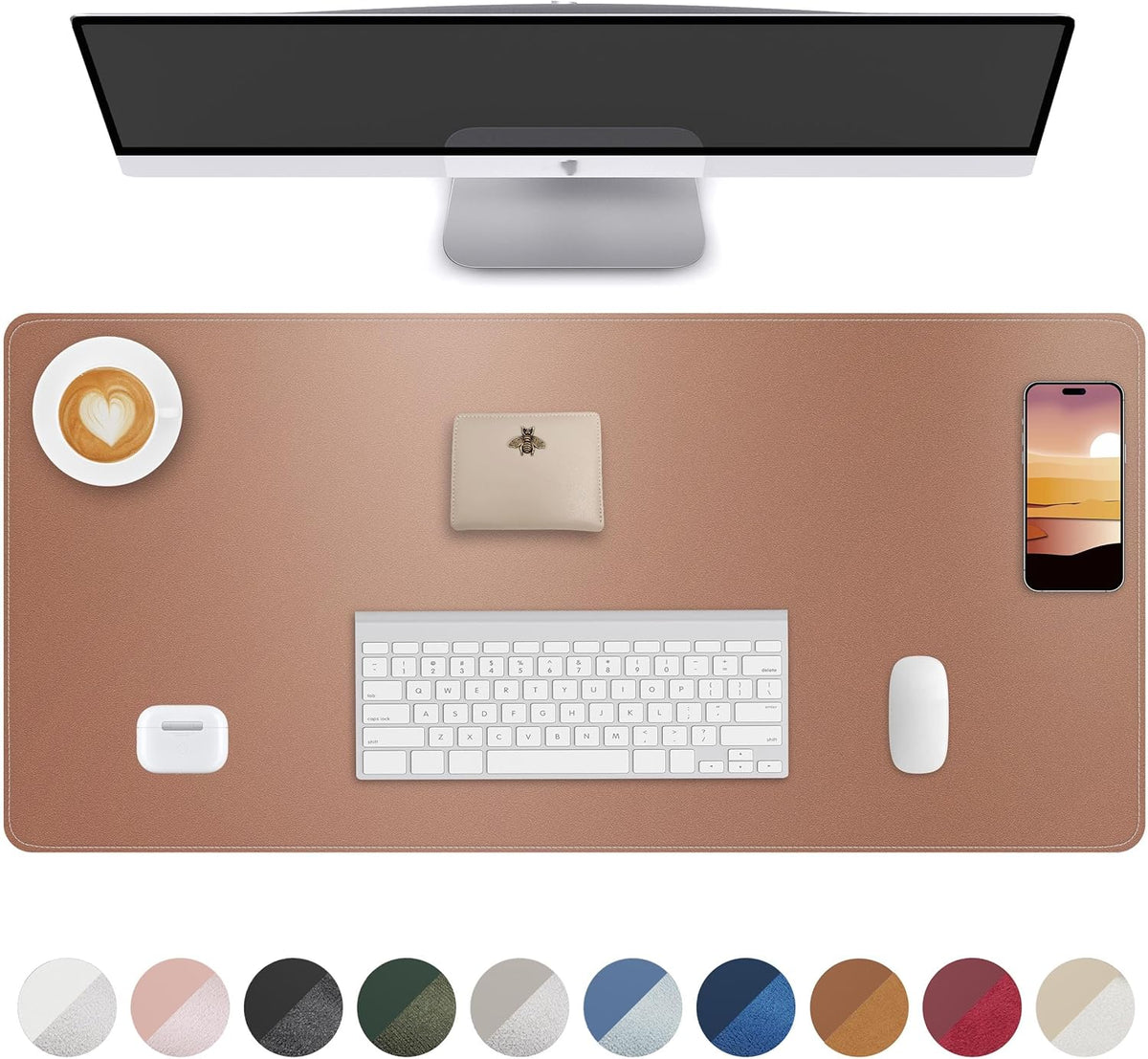 Leather Desk Pad Protector,Desk Mat,Large Mouse Pad, Non-Slip Desk Pad, Waterproof PU Leather Desk Blotter Mat, Desk Cover for Office and Home (Gold, 36" x 17")