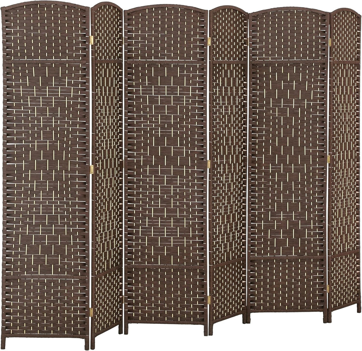 HOMCOM 6 Panel Room Divider, 6' Tall Folding Privacy Screen, Hand-Woven Freestanding Wall Partition for Home Office, Bedroom, Brown