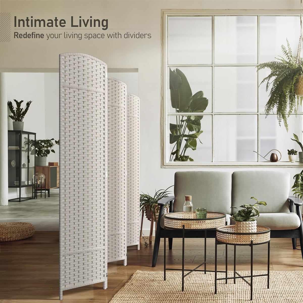Sorbus 6 Panel Room Divider 6 ft. Tall - Privacy Screen, Extra Wide Double Hinged Panels, Mesh Hand-Woven Design, Partition Room Dividers and Folding Privacy Screens, Wall Divider for Room Separation