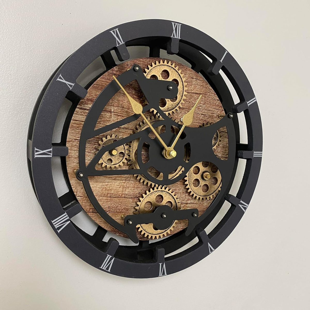 The Gears Clock Desk Clock 10 inches with Real Moving Gears Convertible into Wall Clock (Vintage Brown)