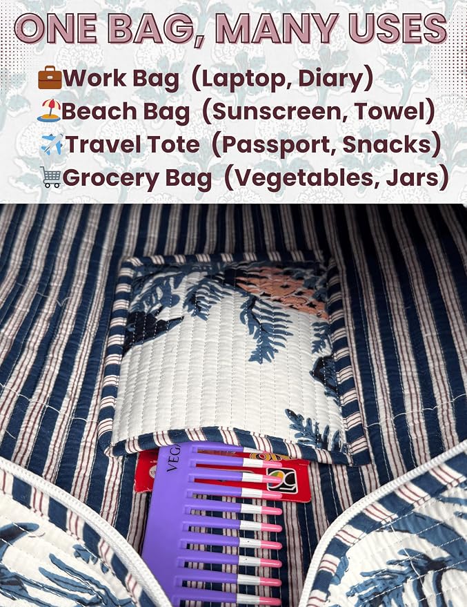 Cotton Quilted Tote Bag for Women – Large Beach & Travel Tote