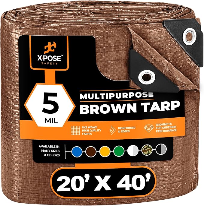 Multipurpose Protective Cover Brown Poly Tarp 20' x 40'