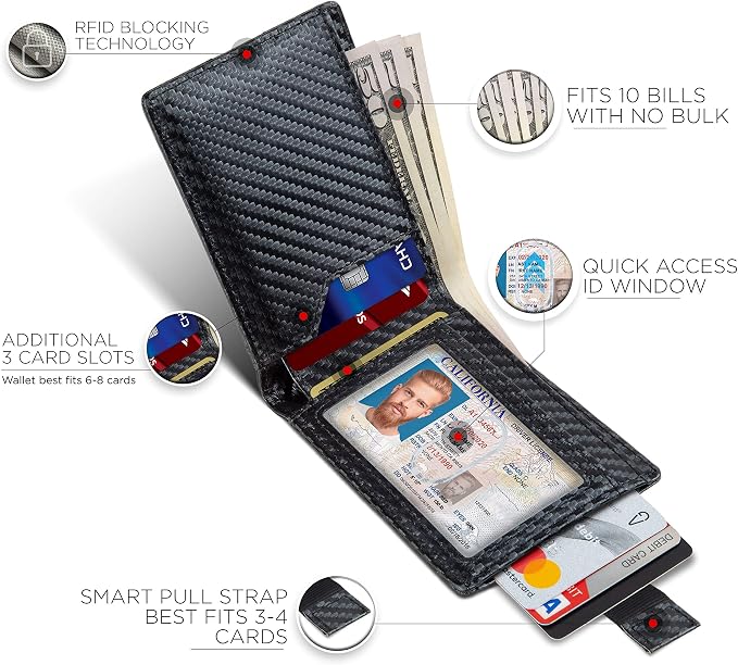 SERMAN BRANDS RFID Blocking Slim Bifold Genuine Leather Thin Minimalist Front