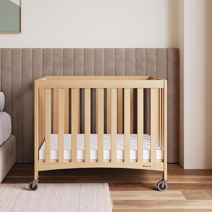 Foundations Compact Travel Sleeper Folding Hotel Crib and Sheet Bundle