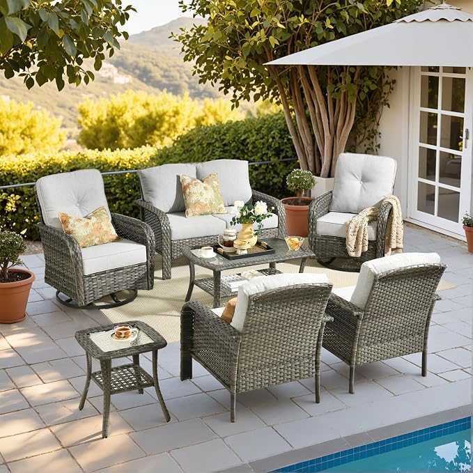 HOOOWOOO Patio Furniture Set, 7 Pieces Outdoor Conversation Set, All Weather