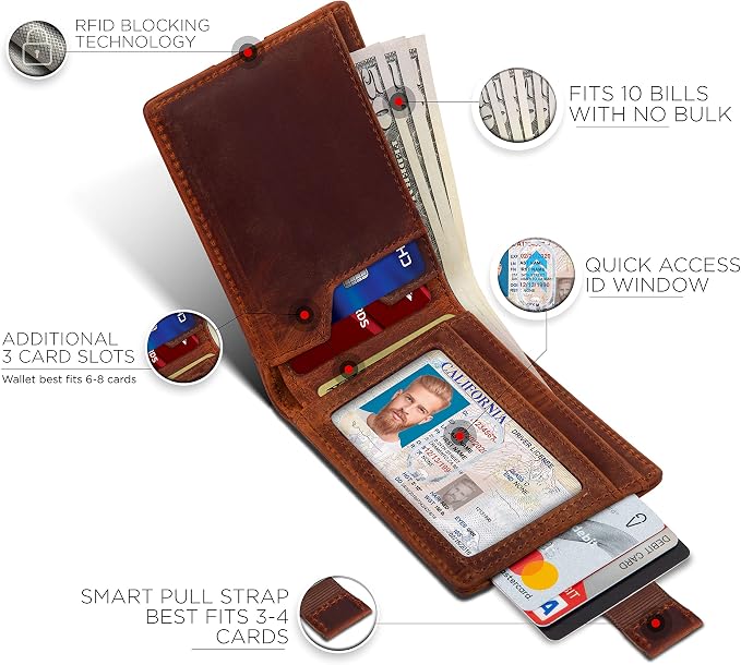 SERMAN BRANDS RFID Blocking Slim Bifold Genuine Leather Thin Minimalist Front
