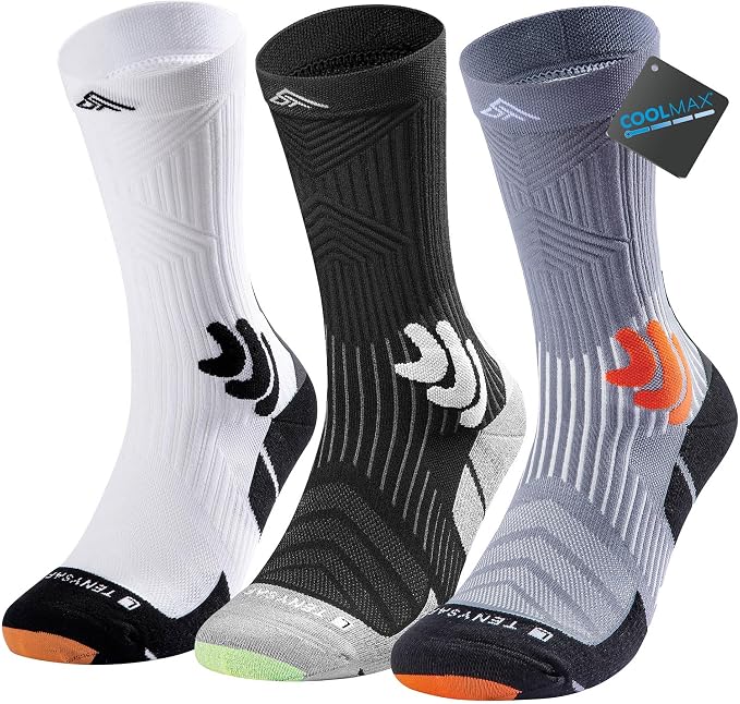 Men's Compression Running Socks: Coolmax Athletic Crew Socks Moisture Wicking