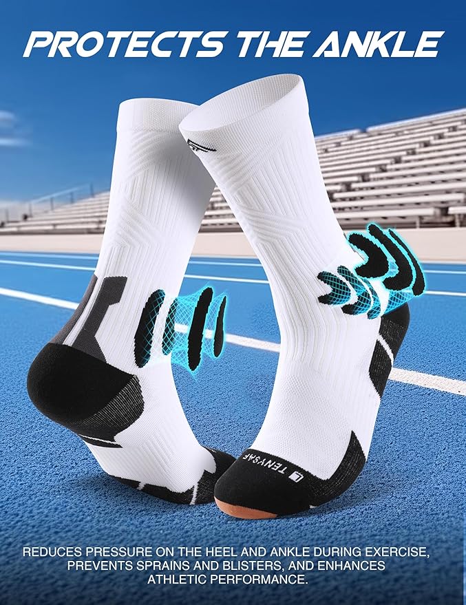 Men's Compression Running Socks: Coolmax Athletic Crew Socks Moisture Wicking