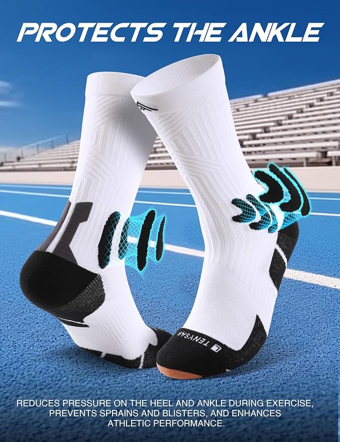 Men's Compression Running Socks: Coolmax Athletic Crew Socks Moisture Wicking