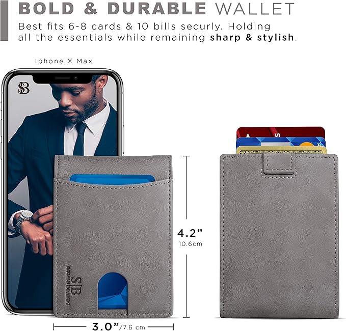 SERMAN BRANDS RFID Blocking Slim Bifold Genuine Leather Thin Minimalist Front
