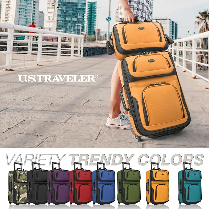 U.S. Traveler Rio Fabric Expandable Carry-on Luggage, Rolling Suitcase