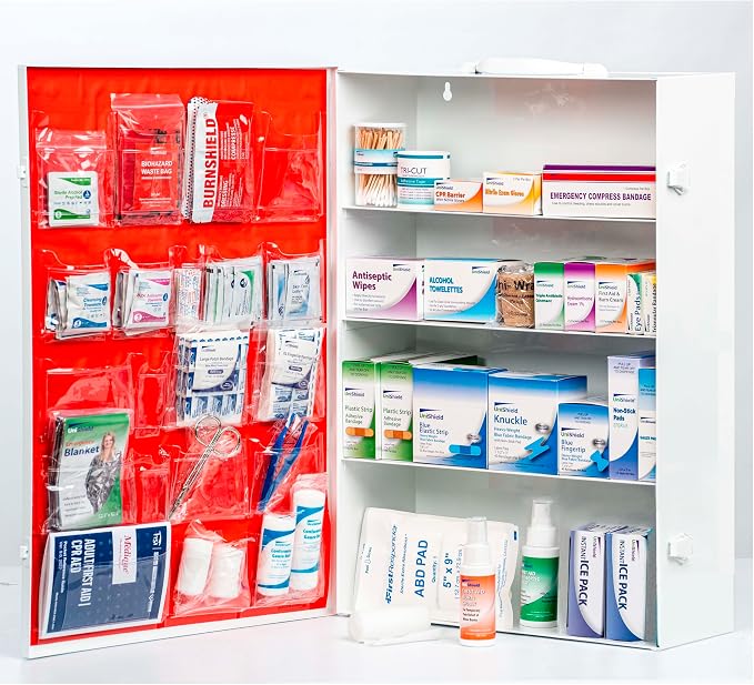 4-Shelf Restaurant Metal 1st Aid Cabinet Class A, Large Capacity First Aid Wall