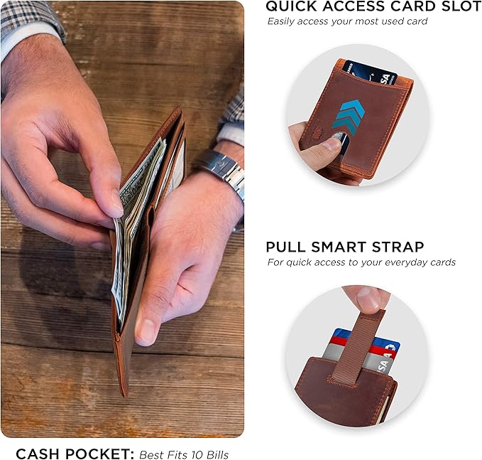 SERMAN BRANDS RFID Blocking Slim Bifold Genuine Leather Thin Minimalist Front