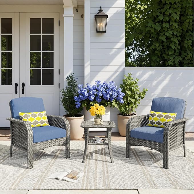 HOOOWOOO Patio Furniture Set, 3 Pieces Outdoor Conversation Set, All Weather