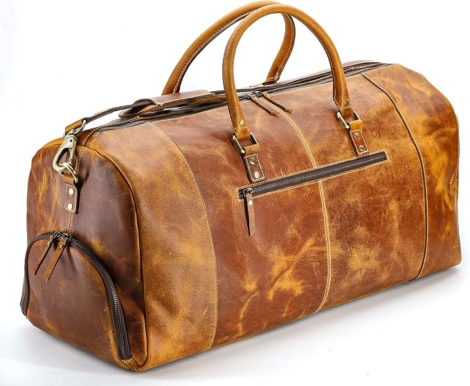 KomalC Leather Duffel Bags for Men and Women Full Grain Leather Travel