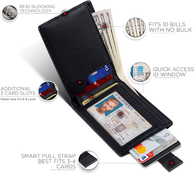 SERMAN BRANDS RFID Blocking Slim Bifold Genuine Leather Thin Minimalist Front