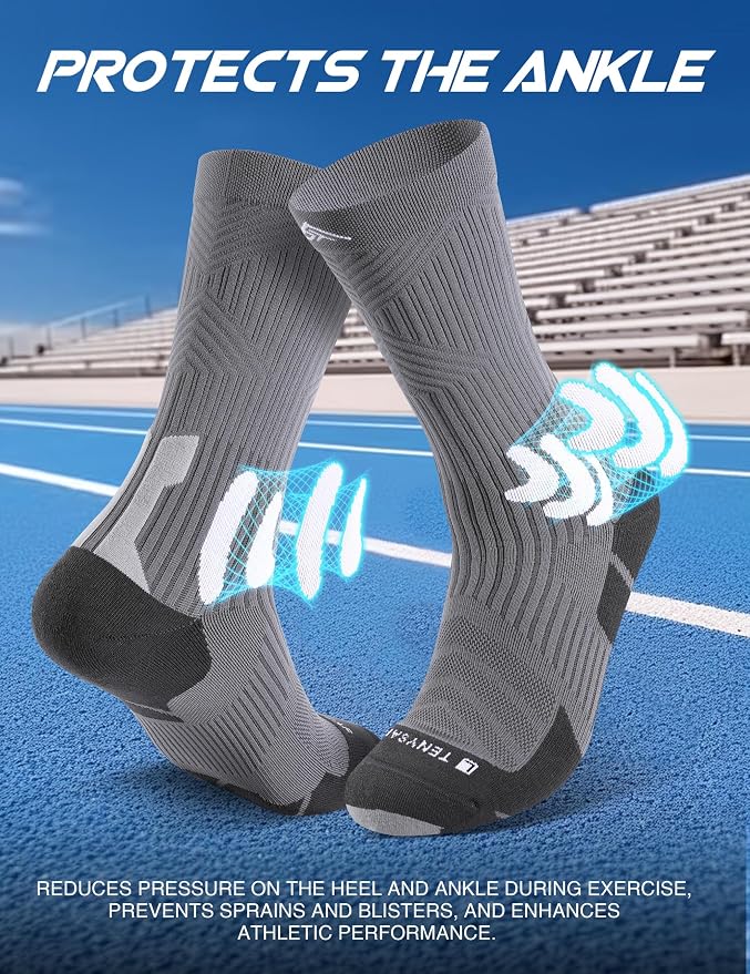 Men's Compression Running Socks: Coolmax Athletic Crew Socks Moisture Wicking