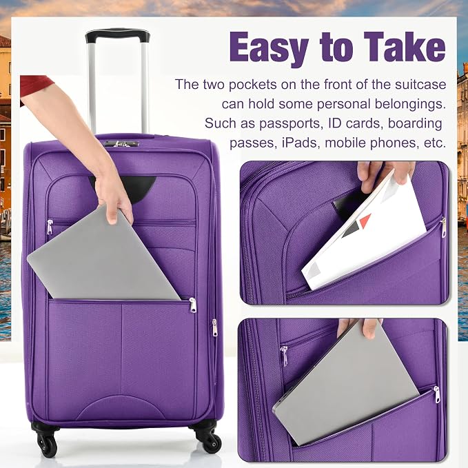 Merax Softside Luggage Set Softshell Lightweight 3 Piece Spinner Suitcase