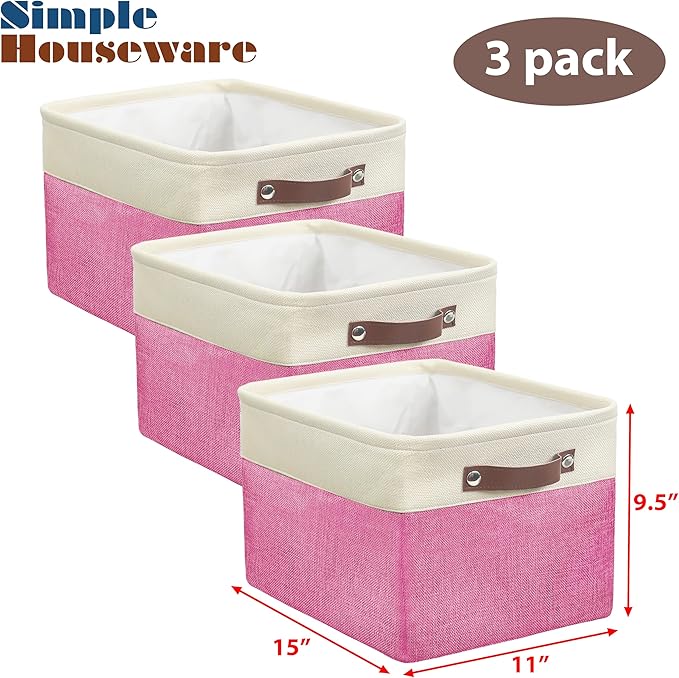 SIMPLE HOUSEWARE Large Fabric Storage Bin, 3 Pack