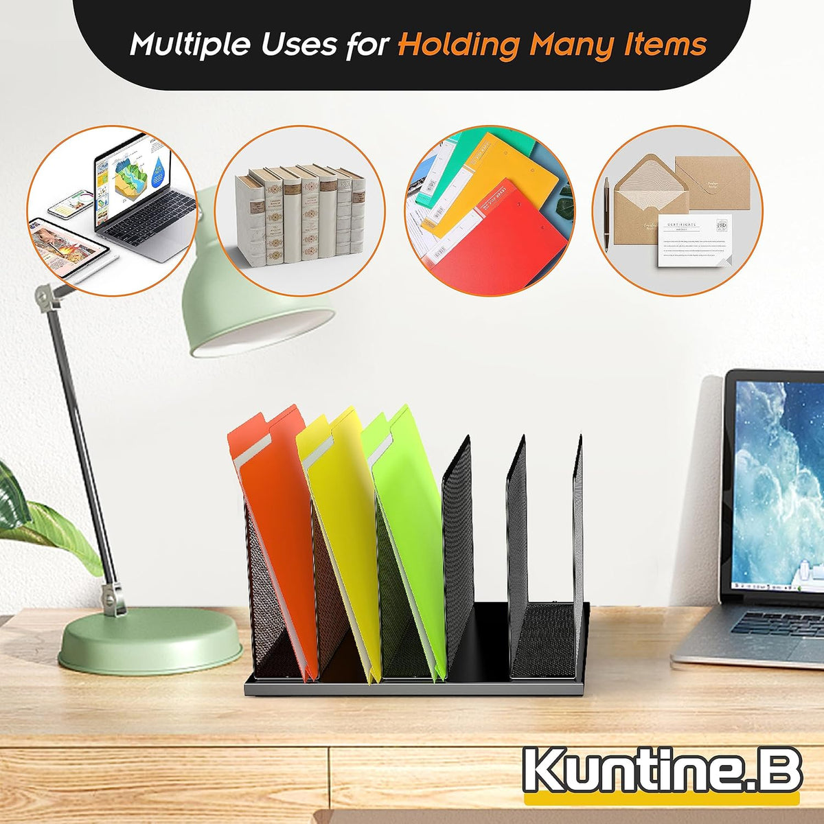 Kuntine.B Desk File Organizer 5 Upright Mesh Desktop Organizer File Sorter Office Organization File Holder for Home, Office & Classroom, 2 Pack
