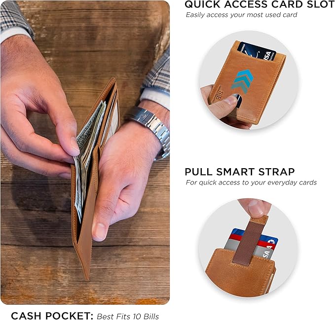 SERMAN BRANDS RFID Blocking Slim Bifold Genuine Leather Thin Minimalist Front