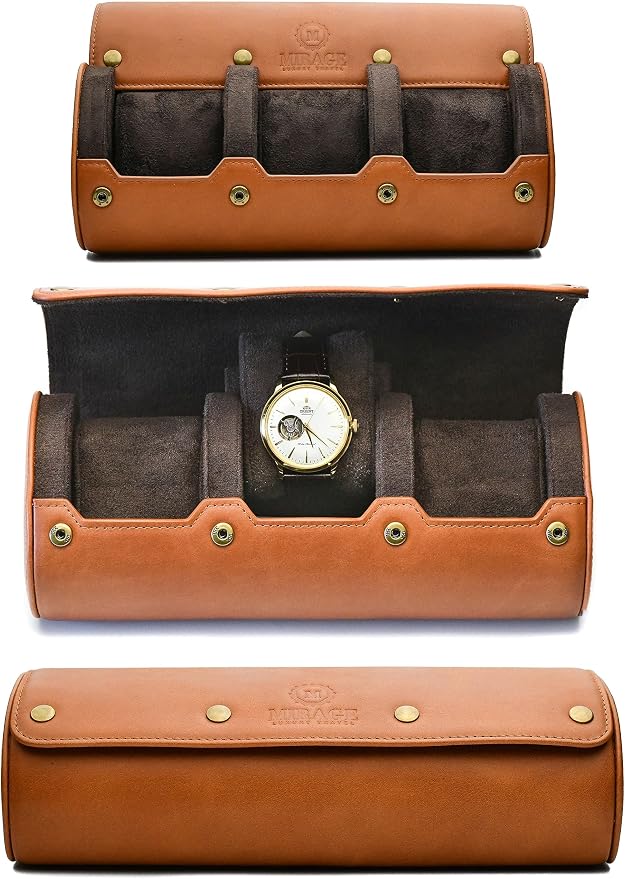 Watch Travel Case for Men – Leather Watch Roll Case Organizer – 3 Watches