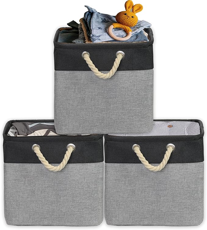 Simple Houseware Fabric Storage Cubes, 3 Pack, Dark Gray