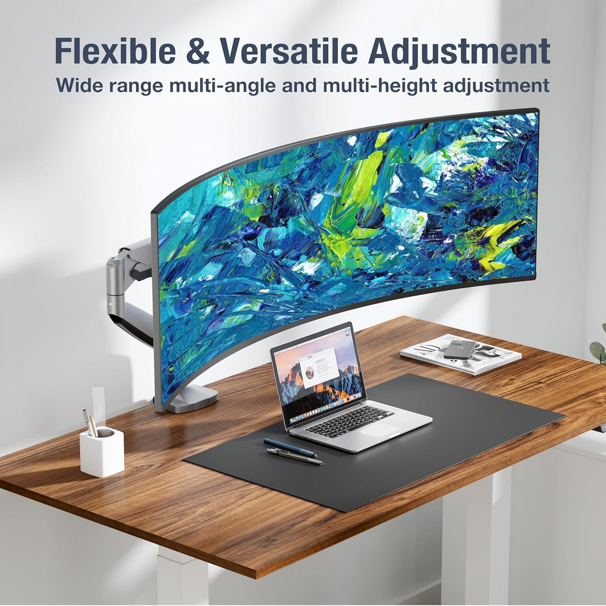 AVLT Single 17"-45" Monitor Arm Desk Mount Premium Mechanical Spring fits One Flat/Curved/Ultrawide Monitor Full Motion Height Swivel Tilt Rotation Adjustable, Gray
