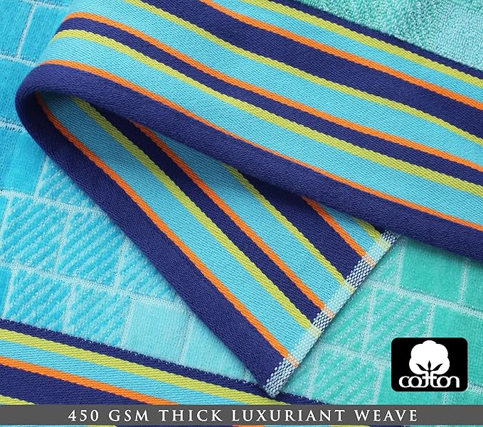 COTTON CRAFT Hooded Beach Towel – Oversized 35 x 70 Towel with Hood for Adults - 100% Cotton Velour Terry Jacquard Towel - Pool Bath Wrap - 450 GSM Soft Absorbent Quick Dry – Blue Tiles
