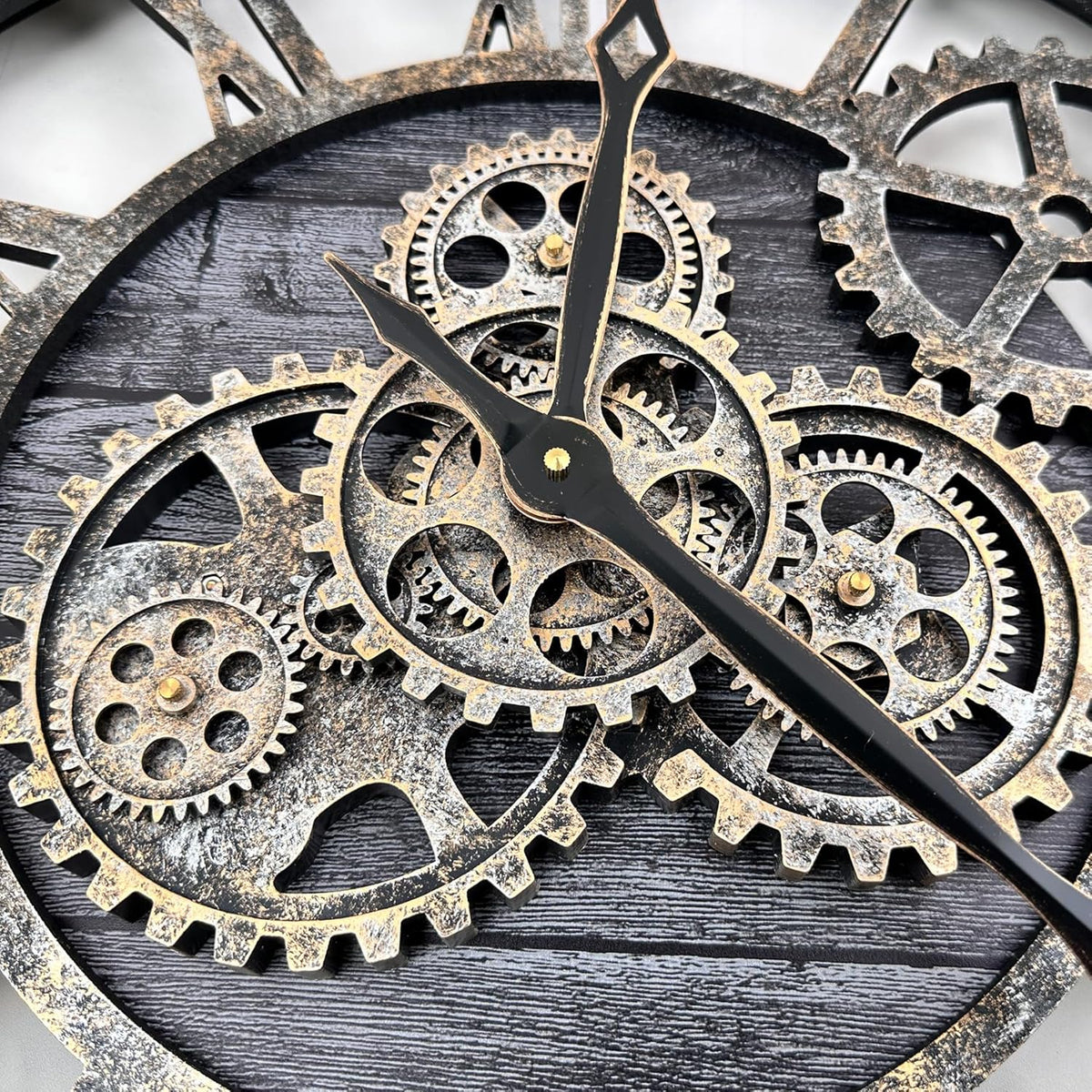 The B-Style Large Wall Clock 24 inch Moving Gear Wall Clock Oversized Vintage Farmhouse Wall Clocks for Living Room Decor Rustic Industrial Wood Clock (Carbon Gray, 36 inch/90cm)