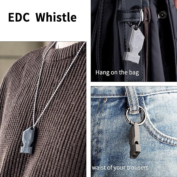 TISUR Titanium Emergency Whistle, EDC Safety Whistles Necklace Loud up to 120db