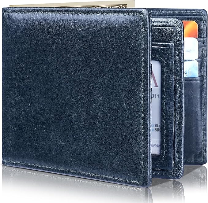 Mens Wallet Bifold Genuine Leather RFID Blocking Wallet