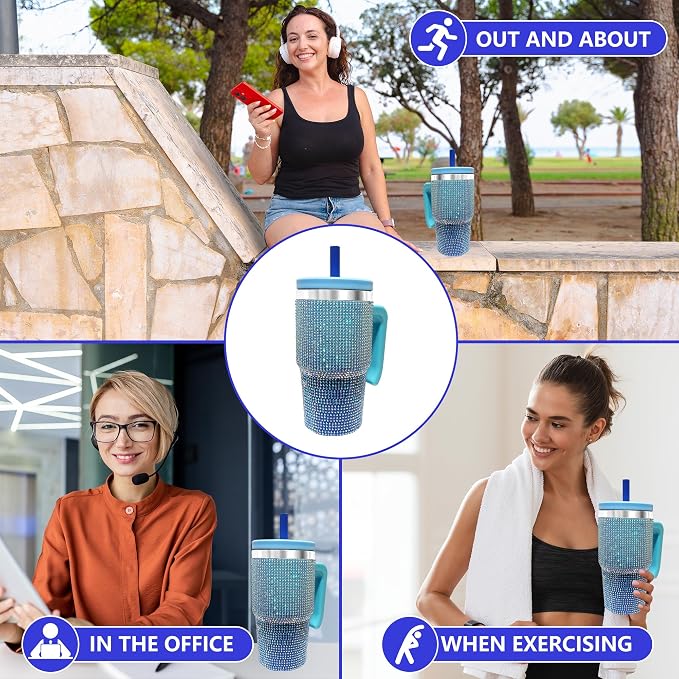 2PCS 20-OZ Insulated Water Bottle,Insulated Stainless Steel Tumbler,Reusable Cold Drink Thermos,BPA-Free, Double-Wall Stainless Steel Water Bottle (Royal Blue - Diamonds, 20, Fluid Ounces)