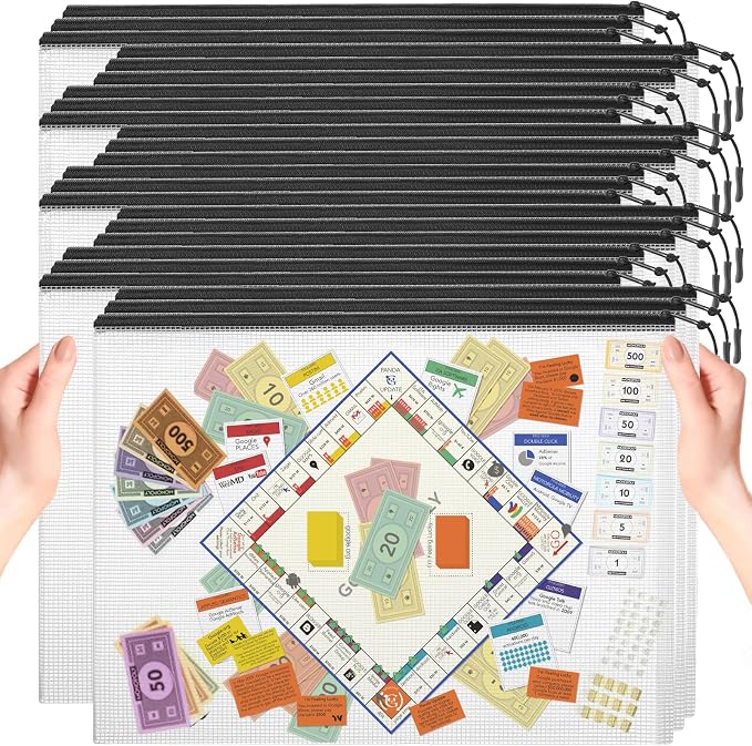 24pcs Mesh Zipper Pouch, Puzzle Storage Bags, A3 17x12 Inches Large Reusable